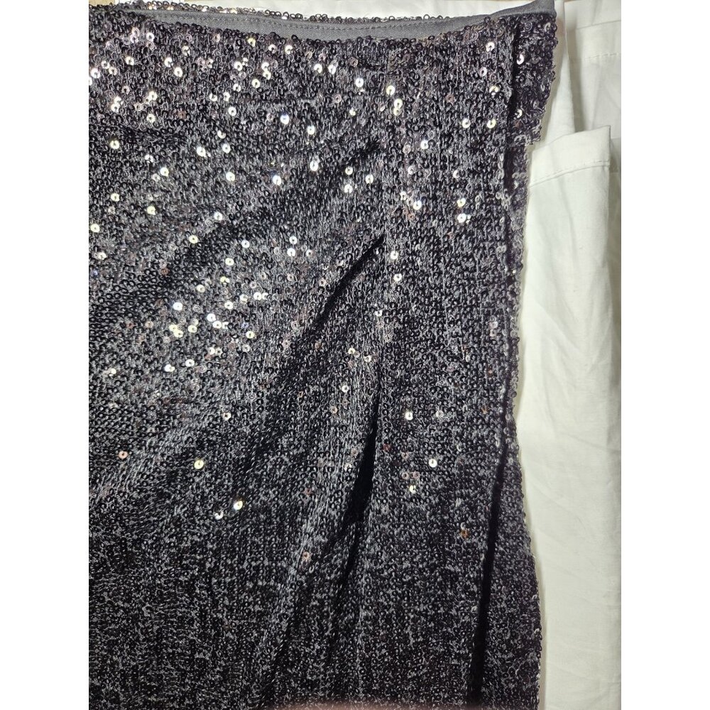 Rachel Zoe Black Sequins Maxi Skirt Ruched Side Slit Pull On M NWOT - Picture 7 of 7